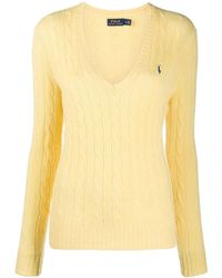 Polo Ralph Lauren Logo Knit V-neck Sweater - Yellow