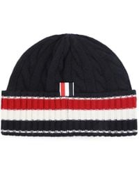 Thom Browne - Cable-Knit Stripe Beanie Hat - Lyst