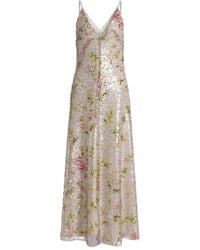 Alberta Ferretti - Printed Sequins Long Dress - Lyst