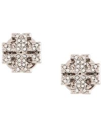 Tory Burch Crystal Pearl Stud Earrings in Natural | Lyst