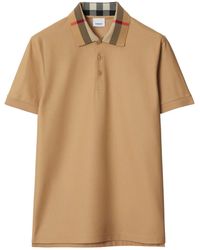 Burberry - Check Collar Cotton Polo Shirt - Lyst