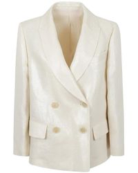 Brunello Cucinelli - Double-Breasted Metallic-Finish Blazer - Lyst
