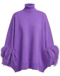 Alberta Ferretti - Feather-Trim Roll-Neck Sweater - Lyst