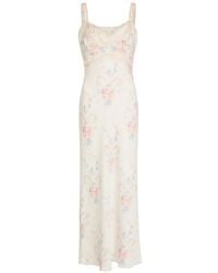 palm lace blouson sleeve dress L'AGENCE Kiersten Dress In Ivory/Blue Watercolor Lace Paisley