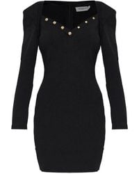 Balmain - Button-Embellished Padded-Shoulder Mini Dress - Lyst