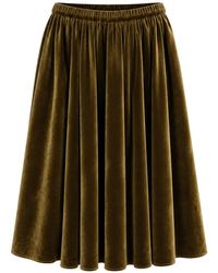 Alberta Ferretti - Velvet-Finish Pleated Midi Skirt - Lyst