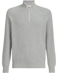 Brunello Cucinelli - Cotton English Rib Sweater With Half Zip And Raglan Sleeves - Lyst