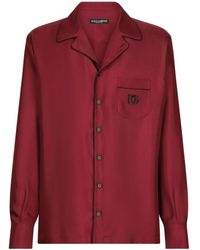 Dolce & Gabbana - Dg Essentials Logo-Patch Silk Shirt - Lyst