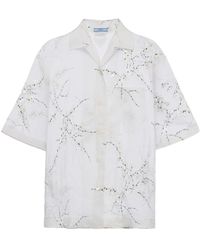 Prada - Floral-embroidered Short-sleeved Sheer Shirt - Lyst