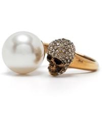Alexander McQueen - Faux Pearl And Skull Ring - Lyst