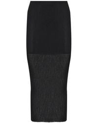 Alberta Ferretti - Ribbed Knit Midi Skirt With Semi-Sheer Flare - Lyst