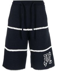 Palm Angels - Monogram-embroidered Wool-blend Shorts - Lyst