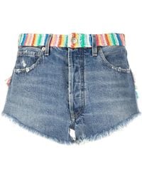 Alanui - Crochet-detail Mini Denim Shorts - Lyst