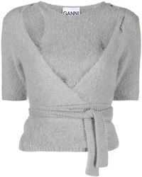 Ganni - Layered Brushed-effect Knitted Cardigan - Lyst