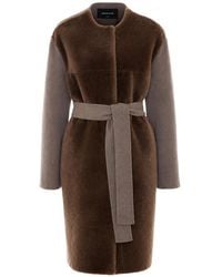 Fabiana Filippi - Belted Shearling-Panel Coat - Lyst