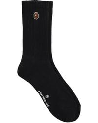 A Bathing Ape - Bape-Head Logo-Embroidered Ribbed Socks - Lyst