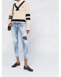DSquared² Cropped-Jeans in Distressed-Optik - Blau