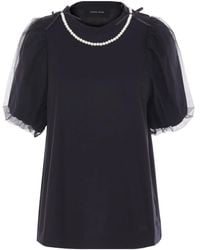 Simone Rocha - Embellished Tulle Overlay Puff Sleeve T-Shirt - Lyst