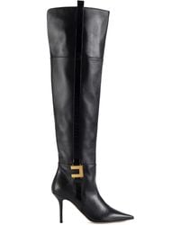 Elisabetta Franchi - Leather Logo-Plaque Boots - Lyst