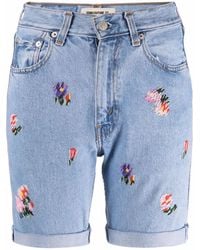 Semicouture - Pantalones vaqueros cortos Mathilde con bordado floral - Lyst