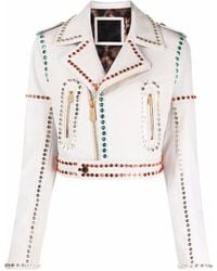 Philipp Plein - Crystal-Trim Studded Cropped Biker Jacket - Lyst