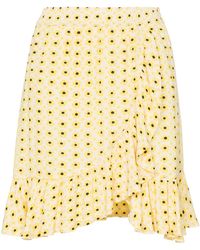 Ganni Daisy Print Asymmetric Wrap Skirt - Yellow