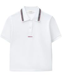 Versace - Medusa Emblem Embroidered Polo Shirt With Greek Motif, Three-Button Closure & Ribbed Trim - Lyst