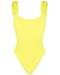 Sunnei - Logo-print Ruched Swimsuit - Lyst