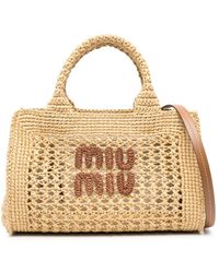 Miu Miu - Logo-embroidered Raffia Tote Bag - Lyst