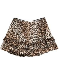 Ganni - Ruffled Leopard-Print Mini Skirt - Lyst