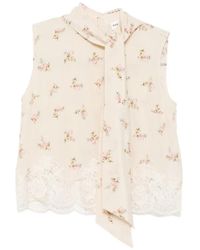 P.A.R.O.S.H. - Floral-Print Lace-Trim Blouse - Lyst