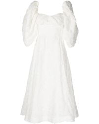 ANOUKI - Puff-Sleeve Floral-Embroidered Midi Dress - Lyst