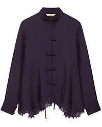 Shanghai Tang - Lace-Trim Frog-Fastening Blouse - Lyst