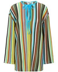 STAUD - Catalina Gestreepte Mini-Jurk Met Gestrikte Hals - Lyst