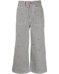 KENZO - Floral Embroidered Striped Cropped Jeans - Lyst