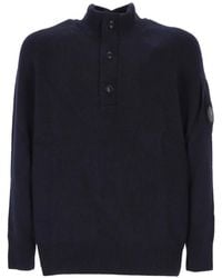 C.P. Company - Lambswool Half Button Lens Sweater - Lyst