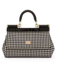 Dolce & Gabbana - Kleine Sicily Tote Bag Mit Hahnentrittmuster - Lyst