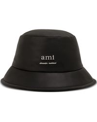 Ami Paris - Leder-Fischerhut mit Logo-Schild - Lyst