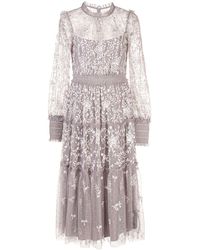 Needle & Thread Robe mi-longue à fleurs brodées - Violet