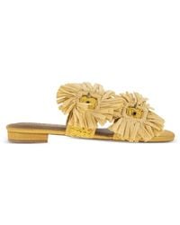 Kurt Geiger - Raffia-Fringe Floral-Embellished Sandals - Lyst