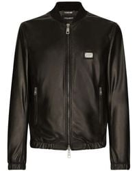 Dolce & Gabbana - Leather Jacket With Branded Tag - Lyst