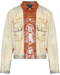 DSquared² - Jassen ,Denim Denim Jacket Met Leren Afwerking - Lyst