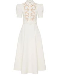 Rebecca Vallance - Parrish Midi-Jurk Met Kanten Ceintuur En Korte Mouwen - Lyst