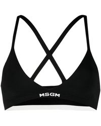MSGM - Ribbed Knit Logo-hem Bra - Lyst