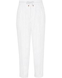 Brunello Cucinelli - Tapered-Leg Striped Linen Trousers - Lyst