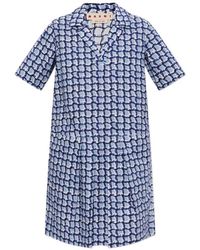 Marni - Geometric-Pattern Short-Sleeve Mini Dress - Lyst