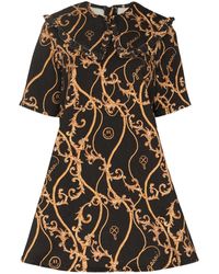Ganni - Baroque Print Denim Mini Dress - Lyst