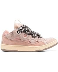 Lanvin - Curb Lace-Up Leather, Suede And Mesh Low-Top Trainers - Lyst