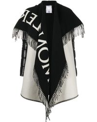 Moncler Asymmetric Fringed Edge Knitted Poncho Jacket - Black