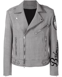 Balmain Houndstooth Check Biker Jacket - Black